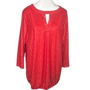 Cure Red Shirt Tunic Metallic Shiny Draped Flowy Holiday Top Womens Size 1XL